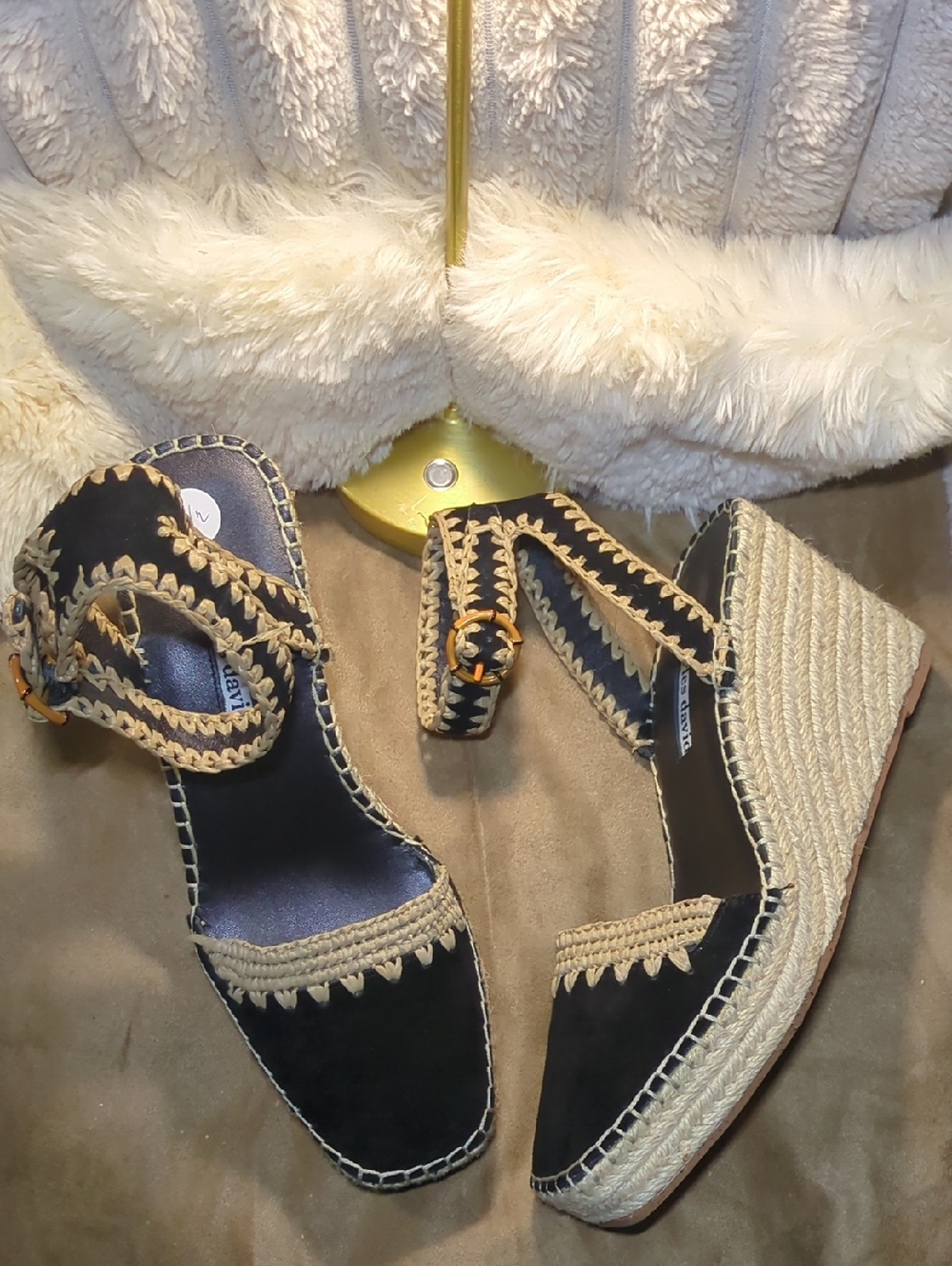 Charles David Black and Natural Espadrille Wedge Sandals NOW ONLY $75 WOW